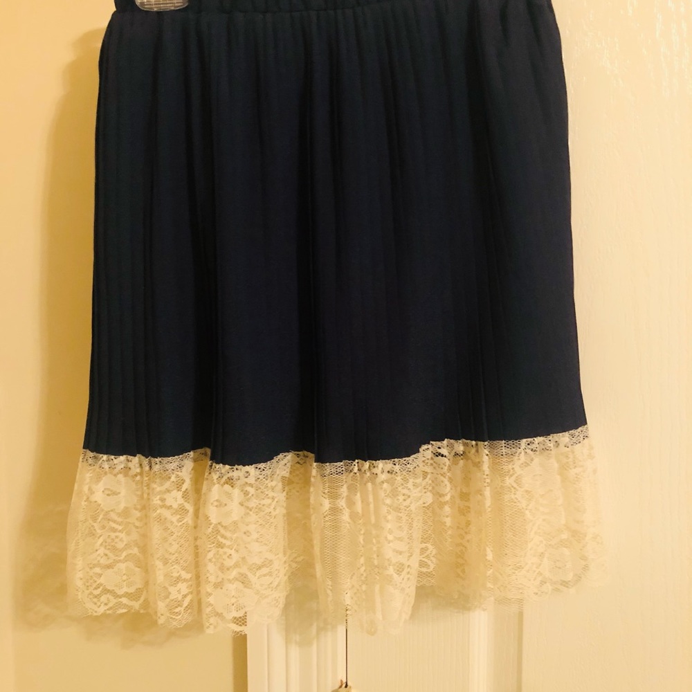 a navy skirt